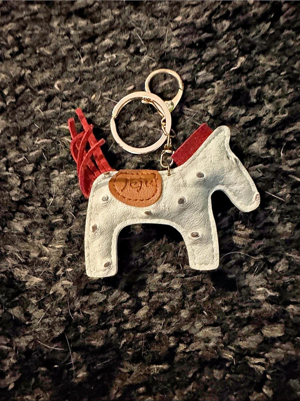 Jeju Island South Korea Horse Keychain in White & Red Purse Charm Kpop